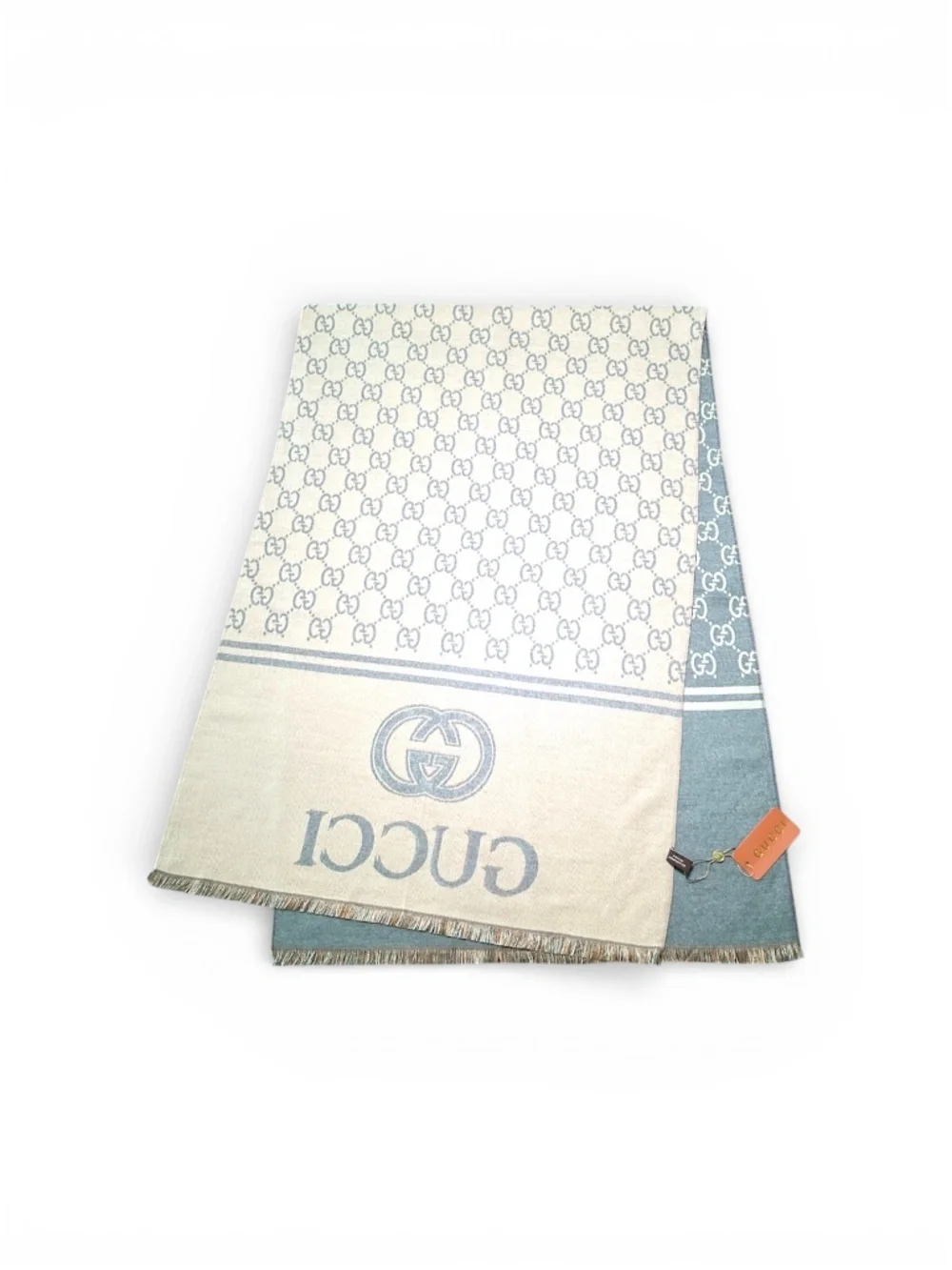 NWT Gucci Monogram Cashmere and Silk Double-sided Grey/Khaki Shawl